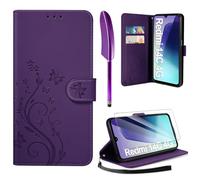 AROYI Coque pour Xiaomi Redmi 14C / Poco C75 avec 1 Verre Trempé, Retro Design PU Etui Housse en Cuir Portefeuille de Protection Fonction Stand Video Porte Carte Credit Ticket Flip Case Violet foncé