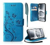 AROYI Coque pour Xiaomi Redmi Note 15 Pro 5G, Retro Design PU Etui Housse en Cuir Portefeuille de Protection Fonction Stand Video Porte Carte Credit Ticket Flip Case Bleu