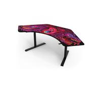 Arozzi Bureau Gaming Arena Angelo avec Rangement - Bureau d’Angle 225x71 cm - Plateau Courbé, Accueille 3 Grands Écrans, Hauteur Réglable - Tapis de Souris Intégral - Chaos Rampant