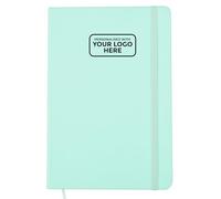 Arpan Agenda A5 avec logo personnalisé, ruban marque-page, fermeture élastique, papier 80 g/m², 136 feuilles, parfait pour le bureau, la maison, l'école, le travail (Aqua - Logo)