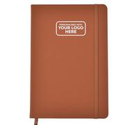 Arpan Agenda A5 avec logo personnalisé, ruban marque-page, fermeture élastique, papier 80 g/m², 136 feuilles, parfait pour le bureau, la maison, l'école, le travail (marron - logo)