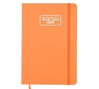 Arpan Agenda A5 avec logo personnalisé, ruban marque-page, fermeture élastique, papier 80 g/m², 136 feuilles, parfait pour le bureau, la maison, l'école, le travail (orange - logo)