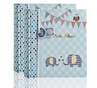 ARPAN Album mémo 2 x 6 x 4 cm avec Pochette pour 200 Photos de baptême, Cadeau de fête prénatale pour Famille (Enfants éléphants Bleus), 24 x 8 x 24 cm