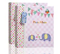 ARPAN Album mémo pour 200 Photos de baptême, fête prénatale, Cadeau pour Famille Motif éléphant Rose 24 x 10 x 24 cm