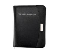 Arpan Conférencier à fermeture éclair en simili cuir noir avec bloc-notes ligné A5, calculatrice, porte-stylo, poches pour cartes, classeur à anneaux