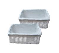 ARPAN Lot de 2 paniers de rangement en osier blanc 100% écologique avec tissu Taille M 36 x 25 x 15 cm