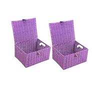 Arpan Lot de 2 paniers de rangement en résine tressée avec couvercle et serrure Violet Taille L