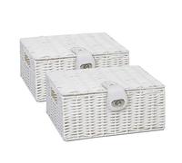 ARPAN Lot de 2 paniers de rangement en résine tressée avec couvercle et verrou Blanc Taille S