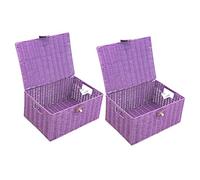 ARPAN Lot de 2 paniers de rangement en résine tressée avec couvercle et verrou Violet Taille M