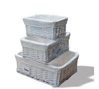 ARPAN Lot de 3 paniers de Rangement en Osier avec Doublure en Tissu Blanc, Taille L, M, S