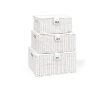 ARPAN Lot de 3 paniers de Rangement en résine tressée avec Couvercle et verrou, Blanc, Large, Medium, Small