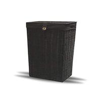 Arpan Panier à linge en résine avec couvercle, serrure et doublure - Panier de rangement avec doublure amovible (noir - grand)