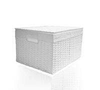 ARPAN Panier de Rangement tissé en Corde de Papier avec Doublure en Tissu Blanc, Corde en Papier Blanche., Large - W38xD30xH19cm