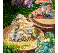 Arpaper Lot de 60 autocollants pour scrapbooking - Accessoires esthétiques laser - Champignons - Album photo - Scrapbooking - Paillettes - Bullet Journal - Autocollants végétaux pour cartes, album