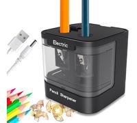 ARPDJK Aiguiseur de crayon électrique avec conteneur de batterie USB, double trou, base antidérapante portable et couvercle de sécurité, pour enfants et adultes, noir