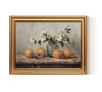 ARPEOTCY Impression sur toile avec cadre - Petites fleurs vintage et oranges - Décoration murale - 40 x 30 cm - Pour cuisine, salon, café, ferme - Décoration esthétique