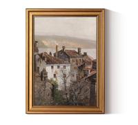 ARPEOTCY Tableaux sur Toile avec Cadres, Petite Décoration Murale Vintage, Tableaux pour Salon Chambre Salle de Bain, Déco Chambre de Ferme Esthétique, Impressions d'Art de Vieille Ville Européenne