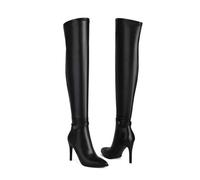ARPINO Bottes Cuissardes Femme avec Fermeture Éclair Hiver Vernis Sexy Talon Haut Bout Pointu Soirée Bottes,Black PU Leather,43 EU