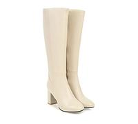 ARPINO Bottes Hiver Femmes, Bottes Haute en Cuir PU Bottes Hautes Cuissardes Boots De Neige Mollets Larges,Blanc,38 EU