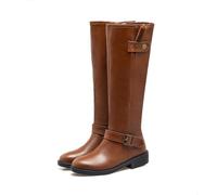 ARPINO Bottes Mollets Larges Femme Equitation Bottes De Chevalier Talons Bas Botte Cavalières,Marron,38 EU