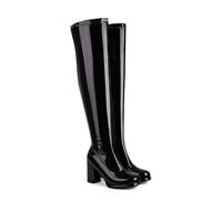 ARPINO Femmes Fête Cuissarde Bottes À Talon Épais Plateforme Chaudes Cuir Verni Prom Genou Haute Bottes,Noir,48 EU