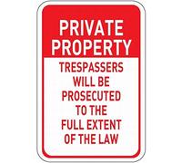 ARPINO Panneau en étain 30,5 x 40,6 cm Private Property Trespassers Prosecuted Full Extent of The Law - Panneau d'avertissement de sécurité