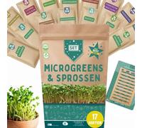 ARPON Lot de 17 graines germées de qualité supérieure - 17 variétés pour microgreens et germes - roquette, luzerne, brocoli, cresson, haricots mungo, etc. - Environ 62 000 graines - Qualité biologique