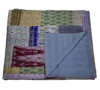 Arprani Courtepointes indiennes Kantha - Courtepointes traditionnelles en patchwork floral - Couvertures Kantha pour lit double - Couvre-lit Kantha King Size - Drap de lit indien