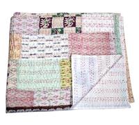 Arprani Courtepointes indiennes Kantha - Courtepointes traditionnelles en patchwork floral - Couvertures Kantha pour lit double - Couvre-lit Kantha King Size - Drap de lit indien