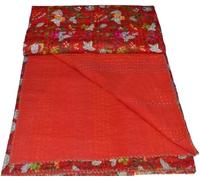 Arprani Courtepointes réversibles en coton bio Queen Size - Courtepointes Kantha vintage faites à la main - Couverture traditionnelle Queen Size - Couette en coton d'Inde
