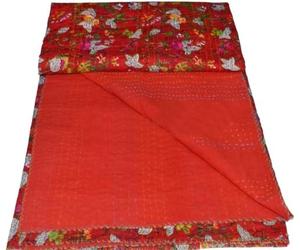 Arprani Courtepointes réversibles en coton bio Queen Size - Courtepointes Kantha vintage faites à la main - Couverture traditionnelle Queen Size - Couette en coton d'Inde