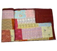 Arprani Couvertures indiennes - Couverture Kantha faite à la main - Ensemble de couette vintage pour grand lit - Couvre-lit en coton pour canapé - Parure de lit pour très grand lit