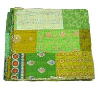 Arprani Couvertures indiennes - Couverture Kantha faite à la main - Ensemble de couette vintage pour grand lit - Couvre-lit en coton pour canapé - Parure de lit pour très grand lit