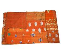 Arprani Couvertures indiennes Kantha - Couverture faite à la main - Ensemble de couette vintage pour grand lit - Couvre-lit en coton pour canapé - Parure de lit bohème pour très grand lit