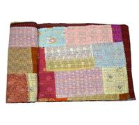 Arprani Couvertures indiennes Kantha - Couverture faite à la main - Ensemble de couette vintage pour grand lit - Couvre-lit en coton pour canapé - Parure de lit bohème pour très grand lit