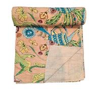 Arprani Couvre-lit d'été Kantha floral indien fait à la main en coton réversible patchwork couverture Queen King