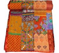 Arprani Couvre-lit indien patchwork Kantha fait à la main en soie sari patola couvertures queen size pour l'été léger bohème couverture en soie ensemble de literie king size
