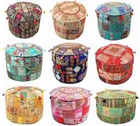 Arprani Housse de pouf indien brodé ethnique en coton indien - Housse de pouf rond - Décoration ethnique