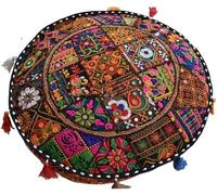 Arprani Housse de pouf indien brodé ethnique en coton indien - Housse de pouf rond - Décoration ethnique
