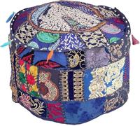Arprani Housse de pouf indienne brodée vintage en coton - Coussin de sol et coussin en patchwork - Bohème - Fait à la main