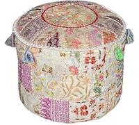Arprani Housse de pouf indienne brodée vintage en coton - Coussin de sol et coussin en patchwork - Bohème - Fait à la main