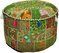 Arprani Housse de pouf indienne brodée vintage en coton - Coussin de sol et coussin en patchwork - Bohème - Fait à la main