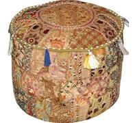 Arprani Housse de pouf rond pour salon - Pouf indien - Pouf en coton - Pouf indien - Housse de pouf en coton - Pouf indien