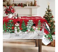Arquiel Bonhomme De Neige Nappe De NoëL, Nappe De Table Hiver Arbre Ferme Rouge Rectangulaire Antitache Imperméable Lavable pour Cuisine FêTe De NoëL Vacances DéCoration D'IntéRieur(152x213cm)
