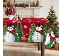 Arquiel Bonhomme De Neige Nappe De NoëL, Nappe De Table Hiver Arbre Vert Rouge Rectangulaire Antitache Imperméable Lavable pour Cuisine FêTe De NoëL Vacances DéCoration D'IntéRieur(140x180cm)