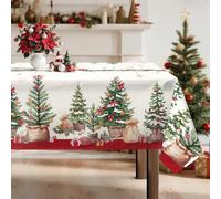Arquiel Bonhomme De Neige Nappe De NoëL, Nappe De Table Hiver Arbre Vert Rouge Vintage Rectangulaire Antitache Imperméable Lavable pour Cuisine FêTe De NoëL Vacances DéCoration D'IntéRieur(152x264cm)