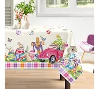 Arquiel Chemin Table de Pâques, Nappe De Table Rectangulaire Pâques Lapin Gnomes, Nappes Imperméable Antitache, Nappe RéSistante Et Lavable pour La Cuisine Salon Printemps été(140x180cm)