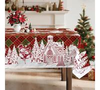 Arquiel Élan Nappe De NoëL, Nappe De Table Hiver Rouge Vert Écossais Rectangulaire Antitache Imperméable Lavable pour Cuisine FêTe De NoëL Vacances DéCoration D'IntéRieur(152x213cm)