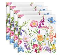 Arquiel Fleurs Papillons Serviettes de Table Lot de 4, Serviettes en Tissu 100% Coton Fleurs Sauvages et Confortable Réutilisables pour Le Famille Cuisine Décorations Cadeaux(45Cm×45Cm)