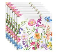 Arquiel Fleurs Papillons Serviettes de Table Lot de 6, Serviettes en Tissu 100% Coton Fleurs Sauvages et Confortable Réutilisables pour Le Famille Cuisine Décorations Cadeaux(45Cm×45Cm)